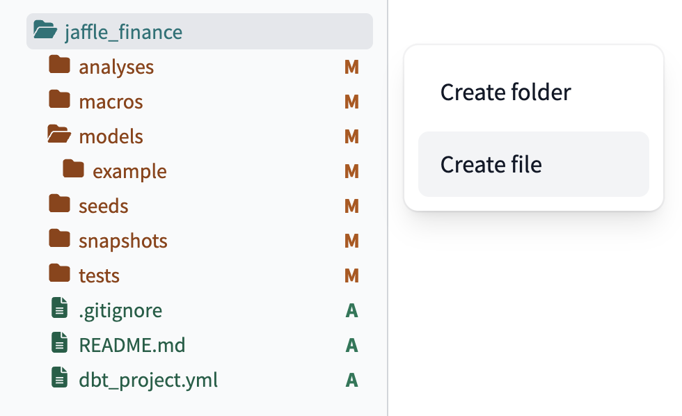 Create file in the dbt Cloud IDE.